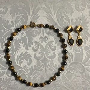 Genuine Tiger Eye Beaded 19” Necklace & Earring Set